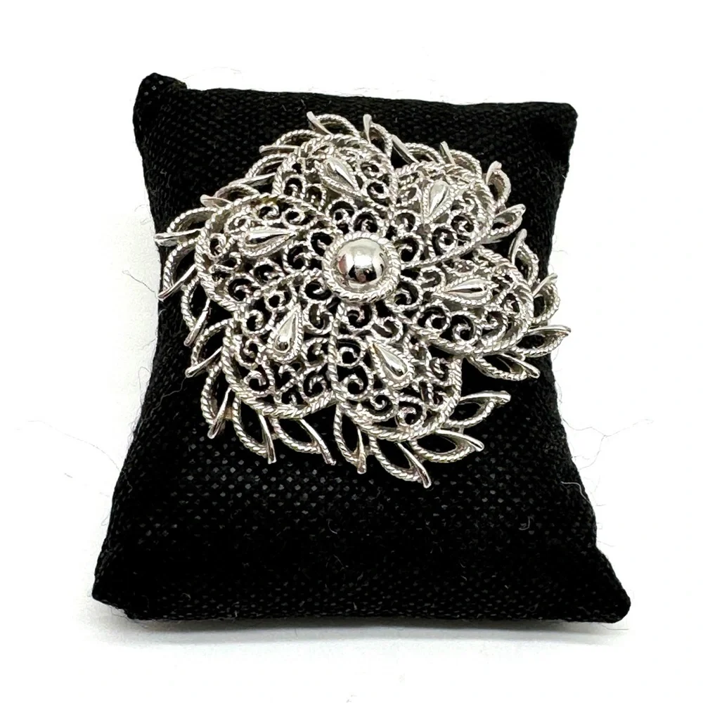 Trifari Silvertone Floral Filigree Brooch